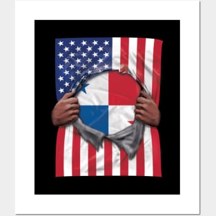 Panama Flag American Flag Ripped - Gift for Panamanian From Panama Posters and Art